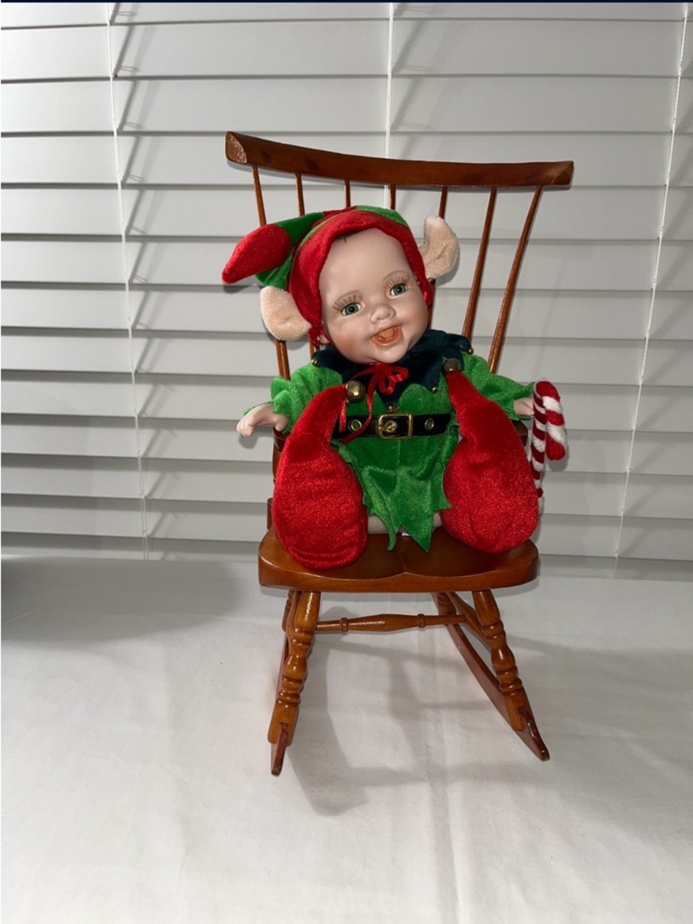Holiday Elf Porcelain Doll - Red & Green Elf Toy - Picture 2 of 3